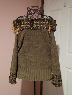🌻 Anthropologie Curio Wool Women’s Off-Shoulder Knit Sweater Size Medium